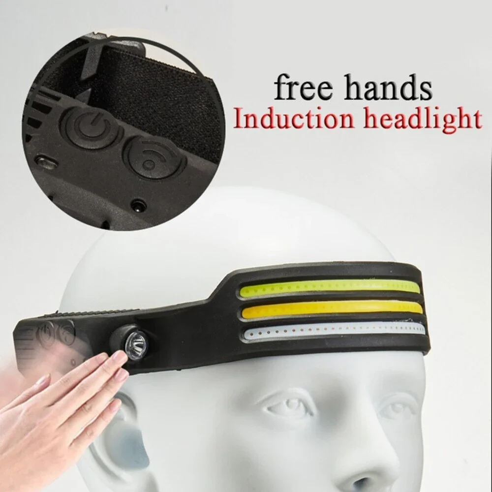 Rechargeable Head lamp light with COB Waterproof Sensor LED Headlamp